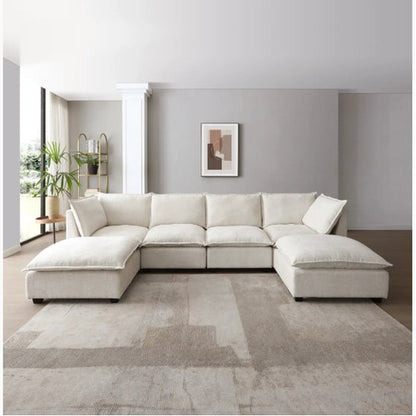 Modular Linen Sectional Sofa with Ottoman