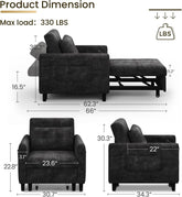 Black Upholstered Sleeper Chair Pull Out Bed For Small Rooms-1
