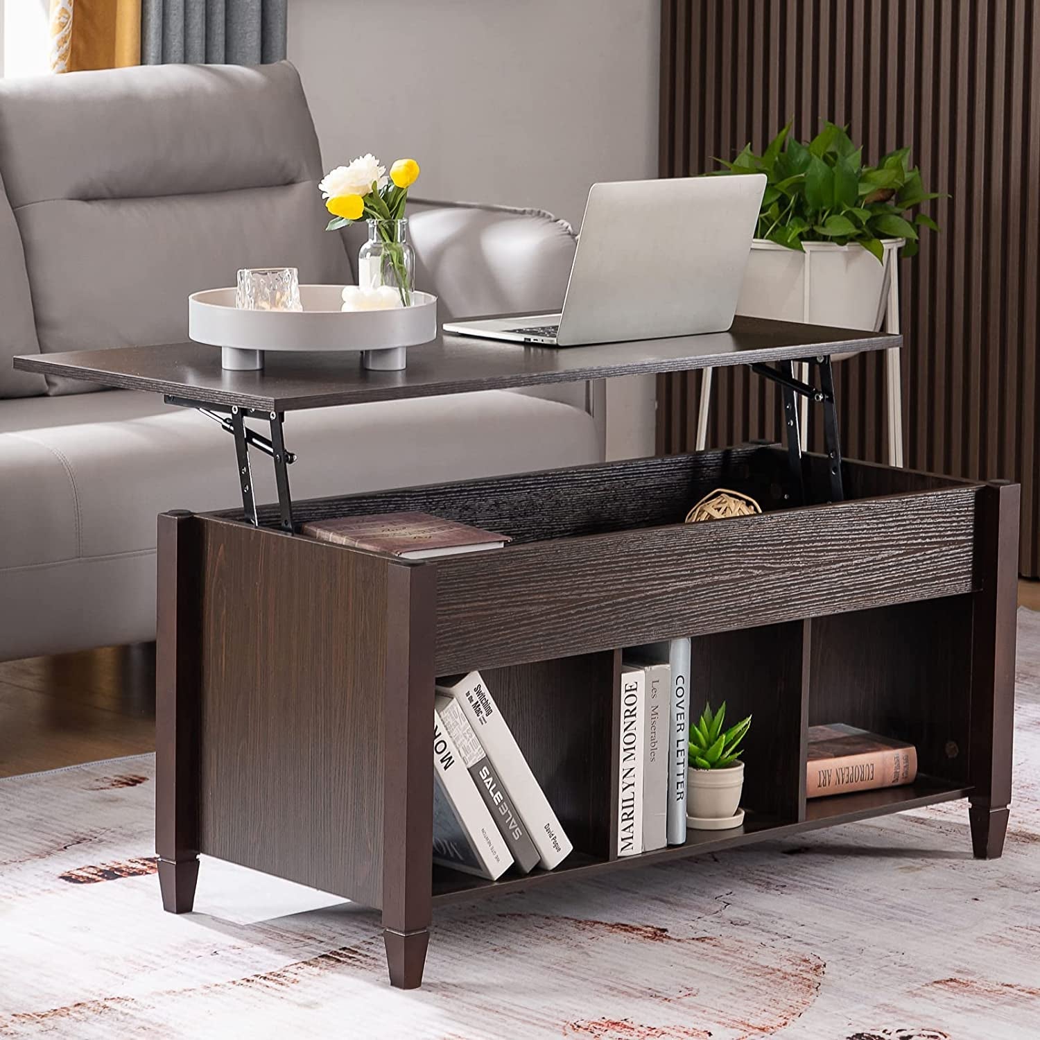 The Table That Does More  Lift Top Coffee Table with Hidden Compartment &amp; Open Shelves