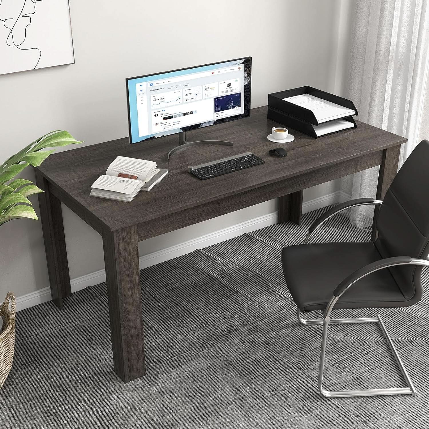 The Farmhouse Long Table — 63" Grey Wood Dining Table for 4–6