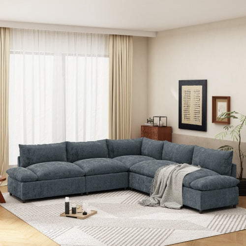 LuneluX_Home  115.5" Modular Deep Gray Sectional Sofa with Storage &amp;