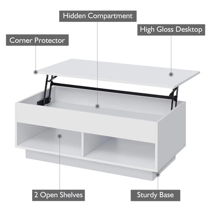 Light Up the Room — LED Lift Top Coffee Table with Hidden Storage in High Gloss White