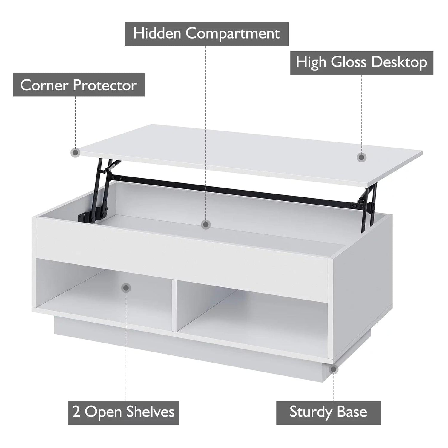 Light Up the Room — LED Lift Top Coffee Table with Hidden Storage in High Gloss White
