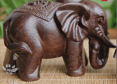 Black Sandalwood Carved Elephant Figurine (One Piece)