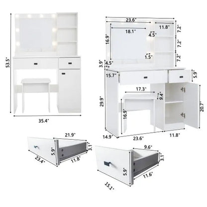Your Morning, Elevated — Lighted Vanity Desk with Mirror &amp; Drawers