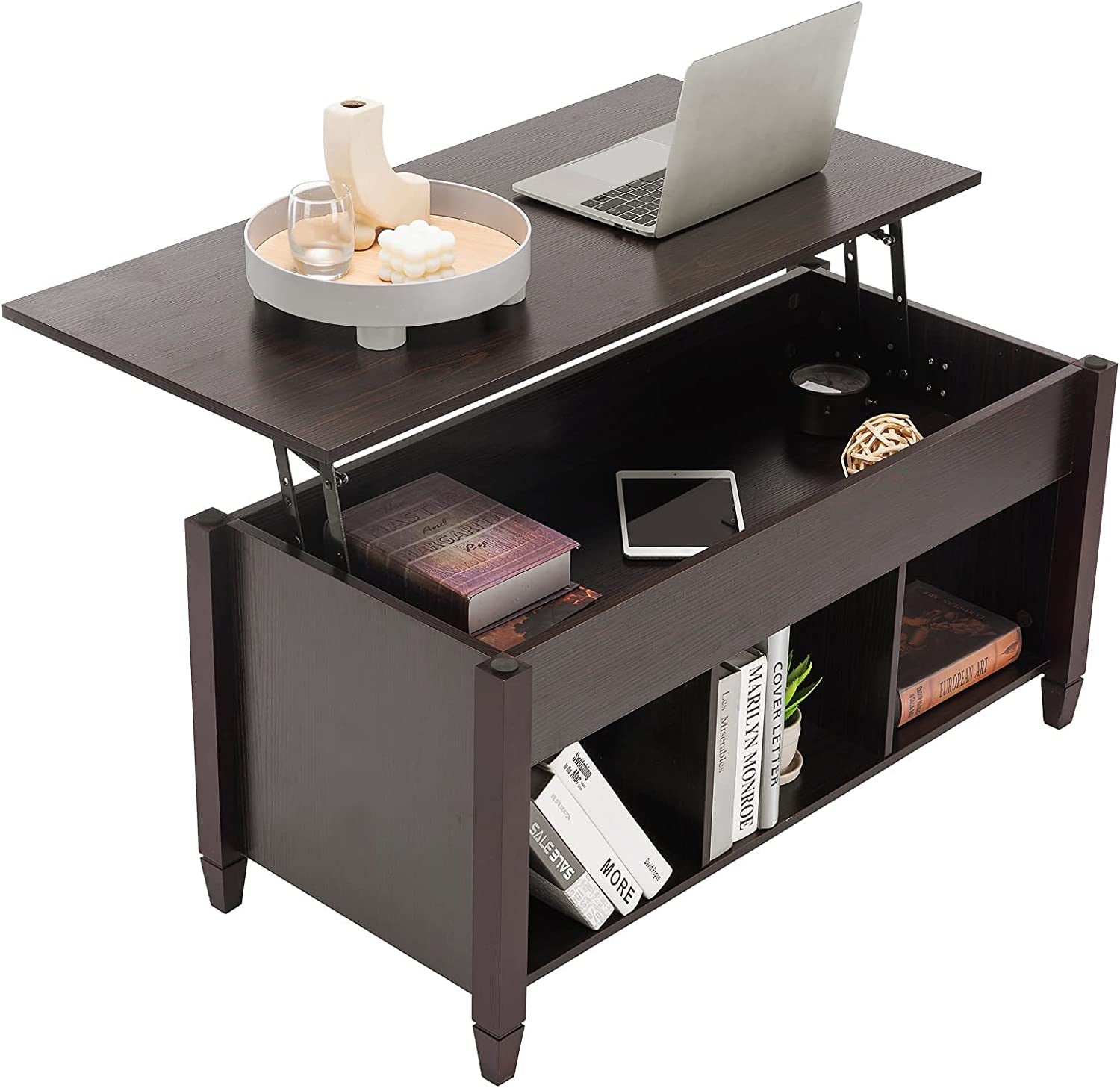 The Table That Does More  Lift Top Coffee Table with Hidden Compartment &amp; Open Shelves