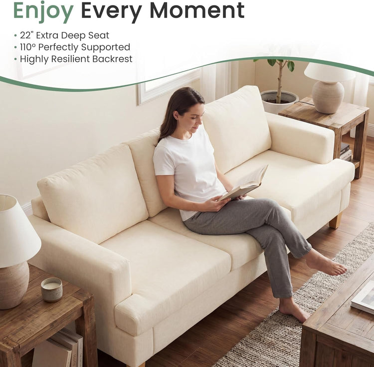 Beige Chenille Sleeper Sofa Three-Seater Loveseat Set-3