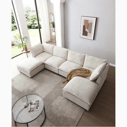 Modular Linen Sectional Sofa with Ottoman
