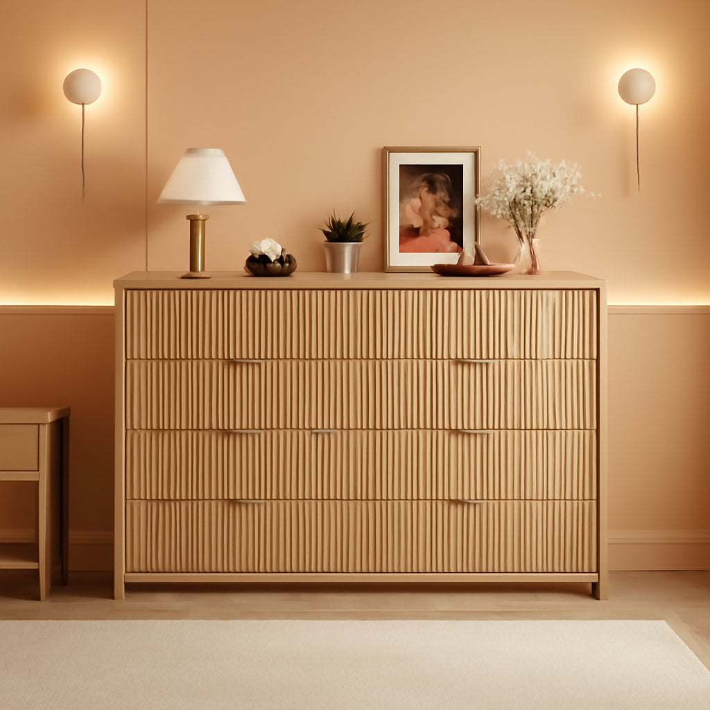 8-Drawer Grooved Dresser — Modern Bedroom Storage