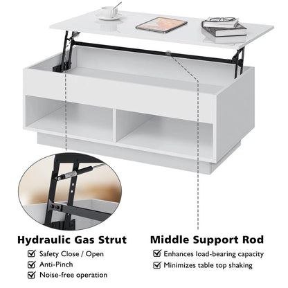 Light Up the Room — LED Lift Top Coffee Table with Hidden Storage in High Gloss White