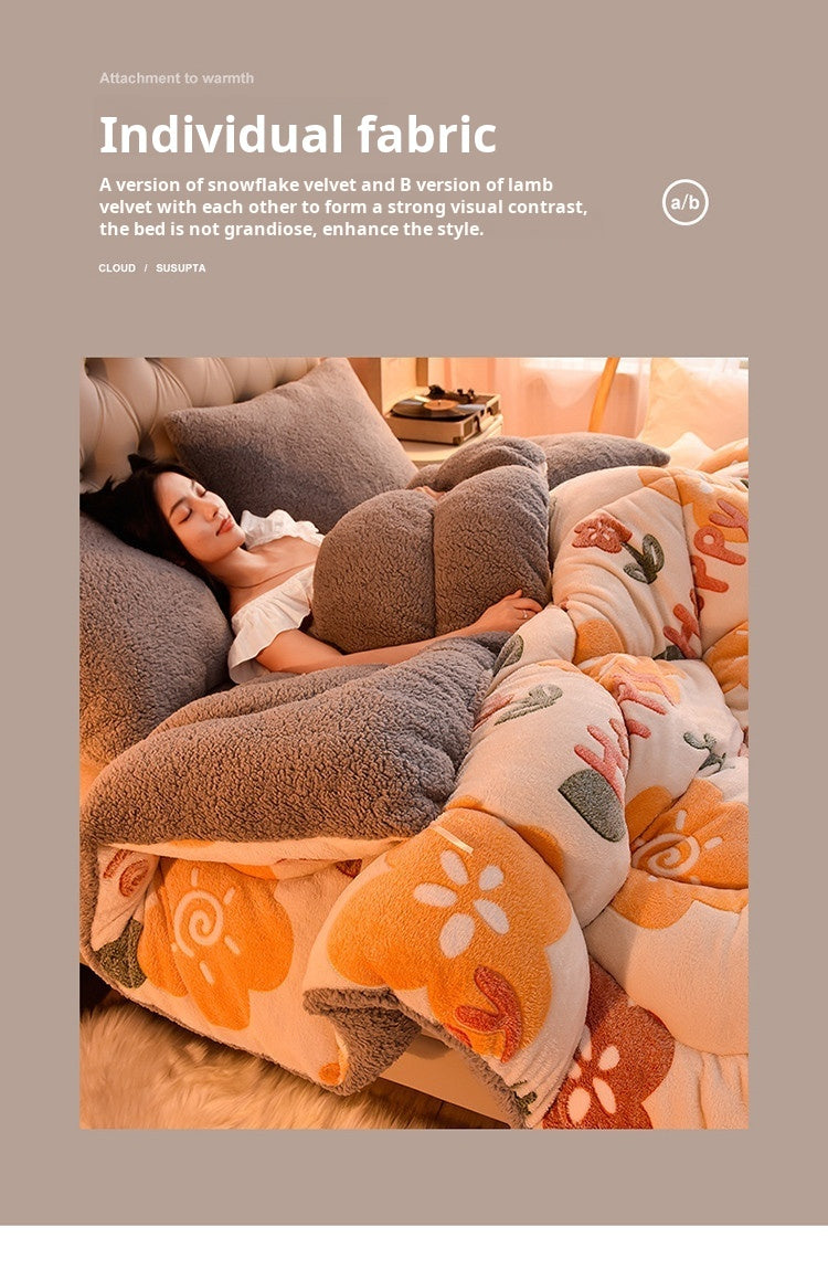 Lamb Fleece Blanket Winter Comforter Thickened Quilts Double-sided Velvet Warm Quilt Single Double Dormitory Milk Fleece Core Jonine&