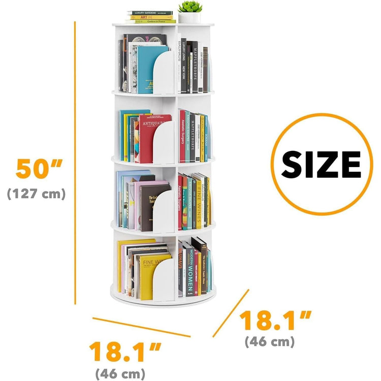 4-Tier Rotating Bookshelf Tower — White Spinning Bookcase, 50"H ShipItFurniture