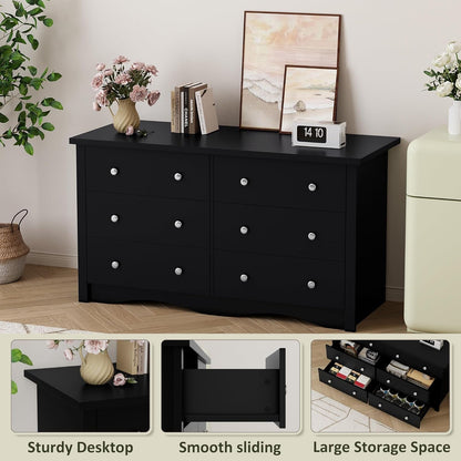Black 6-Drawer Premium Dresser with Wide Display Top