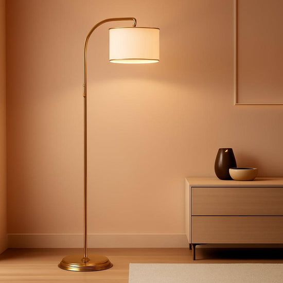 65-Inch Brushed Gold Floor Lamp with Tri-Color LED & Fabric Shade ShipItFurniture