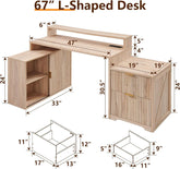 67-Inch L-Shaped Desk with Integrated Power Outlet & Monitor Stand Jonine&