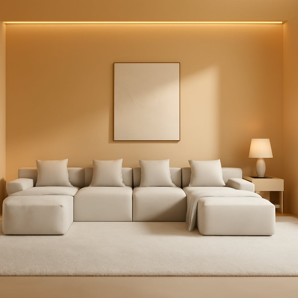 160-Inch U-Shaped Modular Sectional Sofa Camel Ottoman-0