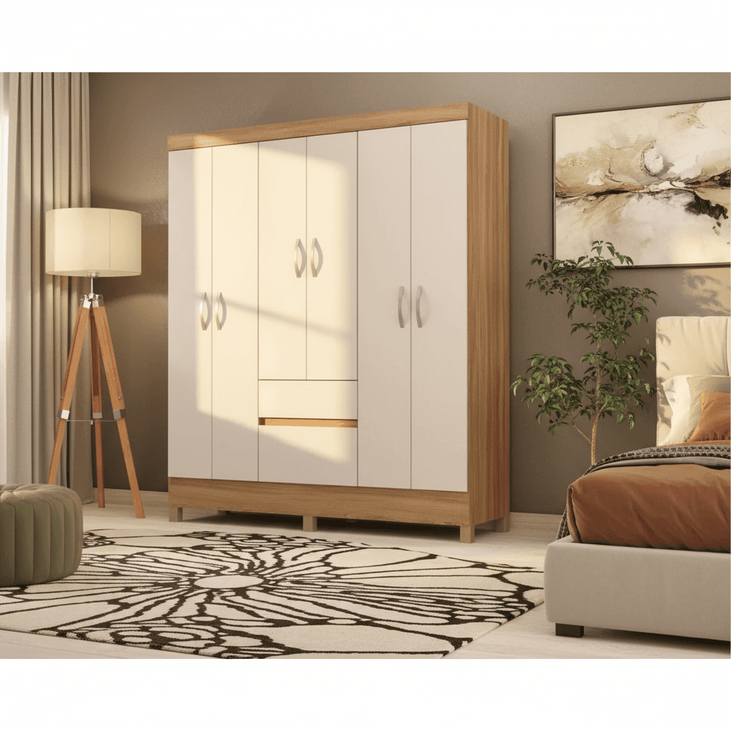 Every Outfit Has a Home — 6-Door Wardrobe with 2 Drawers &amp; Spacious Bedroom Storage