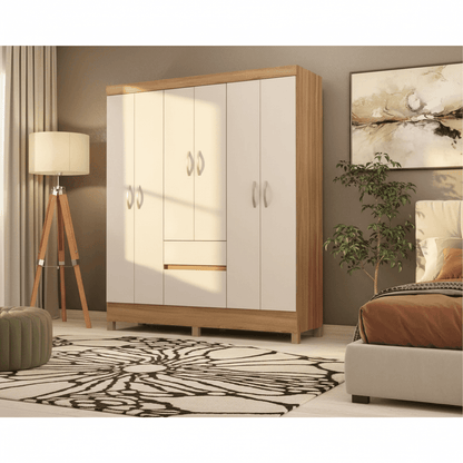 Every Outfit Has a Home — 6-Door Wardrobe with 2 Drawers &amp; Spacious Bedroom Storage