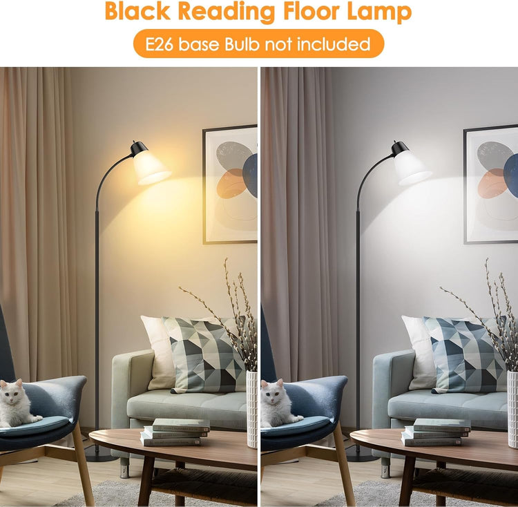 Black Floor Lamp with Adjustable Gooseneck, LED Bulb & Illuminated Shade Jonine&