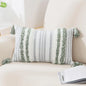 Boho Lumbar Decorative Throw Pillow Covers for Bed Bedroom Neutral Accent Cushion Cover Grey Tufted Woven Pillow Case, 12X20, Green and White