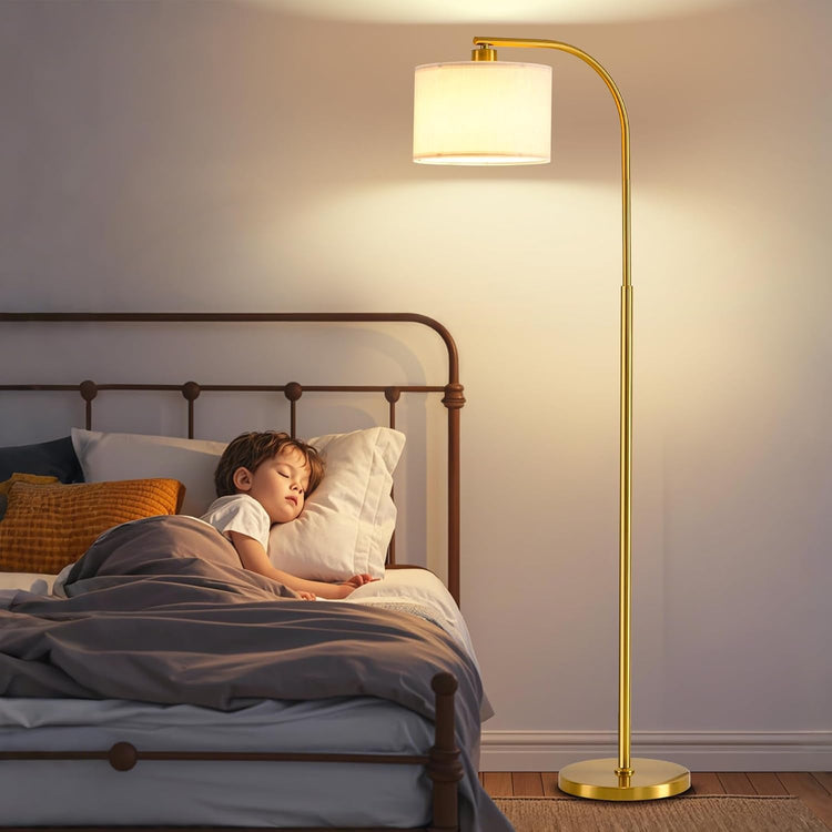 65-Inch Brushed Gold Floor Lamp with Tri-Color LED & Fabric Shade ShipItFurniture