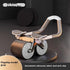 Gray automatic rebound ab wheel with curved handle and kneeling mat on dark surface