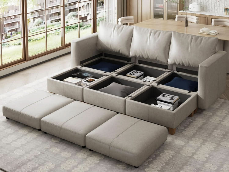 Faux Leather Modular Sectional Sleeper Sofa Storage-2