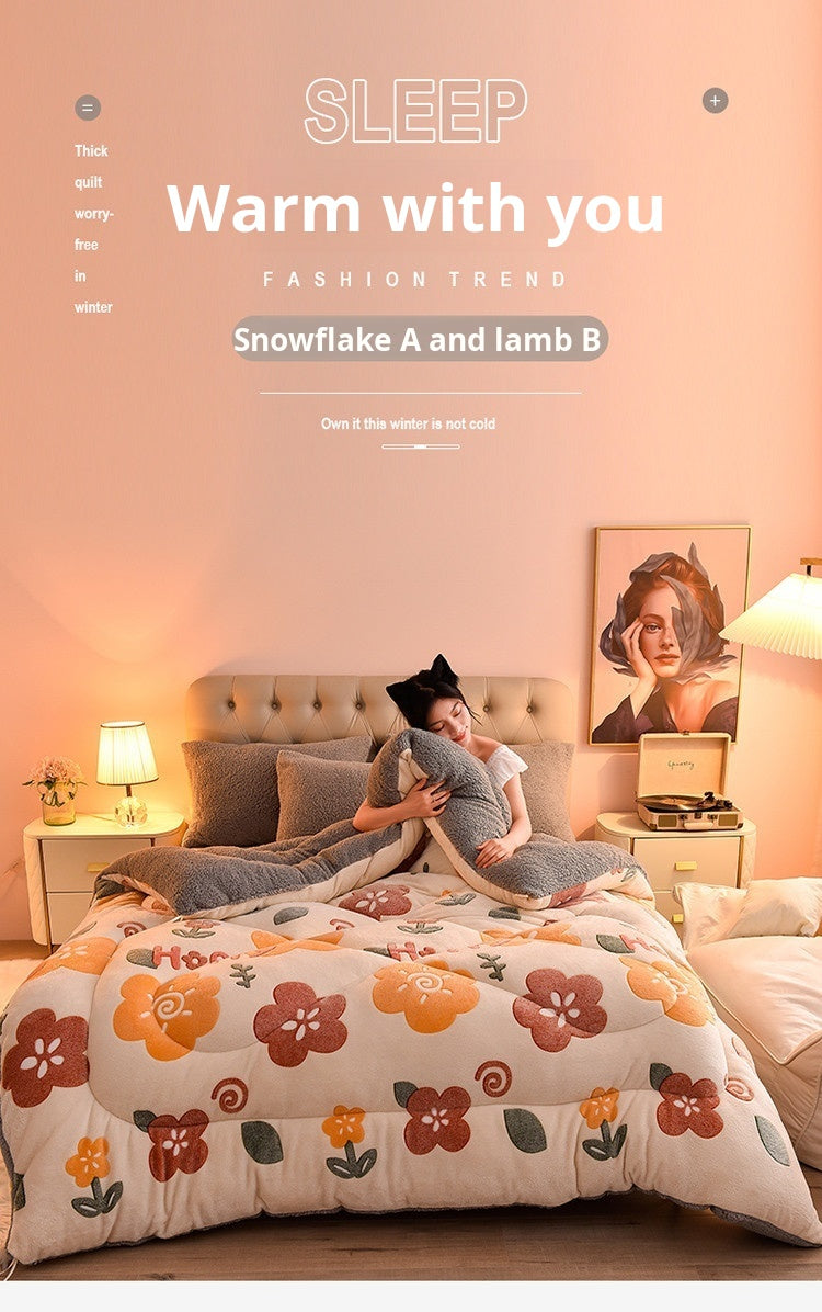 Lamb Fleece Blanket Winter Comforter Thickened Quilts Double-sided Velvet Warm Quilt Single Double Dormitory Milk Fleece Core Jonine&