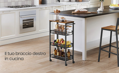 VASAGLE 4-Tier Trolley with Space-Saving Kitchen Trolley with Wheels, Handle, Small Spaces, Bathroom Living Room Study,