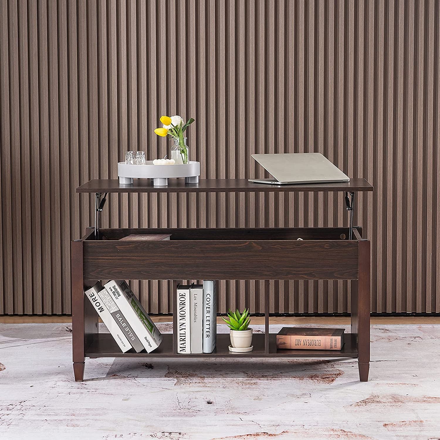 The Table That Does More  Lift Top Coffee Table with Hidden Compartment &amp; Open Shelves