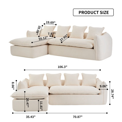 LuneluX_Home  Oversized 3-Seater L-Shape Sofa with Chaise