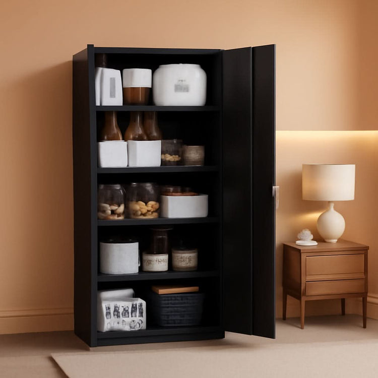 Black Metal Storage Cabinet with Lock & 5 Adjustable Shelves — Garage & Workshop Jonine&