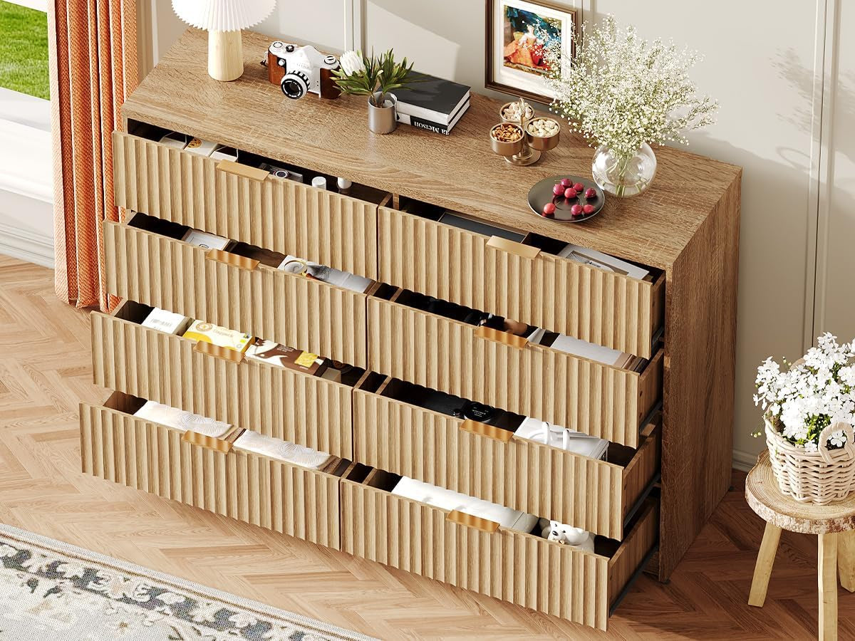 8-Drawer Grooved Dresser — Modern Bedroom Storage