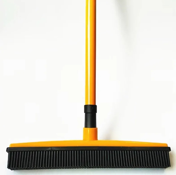 Pet Hair Removal Broom & Mop — Rubber Bristle Floor Cleaner for Dog & Cat Hair