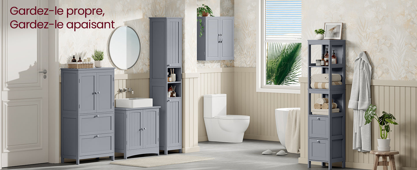 VASAGLE Bathroom Wall Cabinet with Adjustable Shelves 18 x 60 x 60 cm