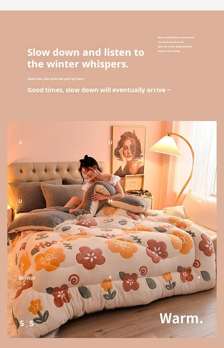 Lamb Fleece Blanket Winter Comforter Thickened Quilts Double-sided Velvet Warm Quilt Single Double Dormitory Milk Fleece Core Jonine&