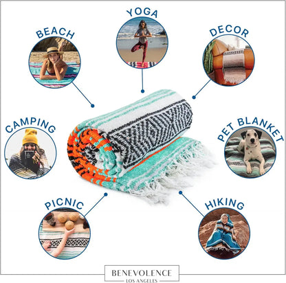 Authentic Handwoven Mexican Blanket - Yoga Blankets, Outdoor, Picnic, Beach, Camping - Equestrian Saddle - Serape 50X70 Inches - Bright Mandarin, Pack of 1