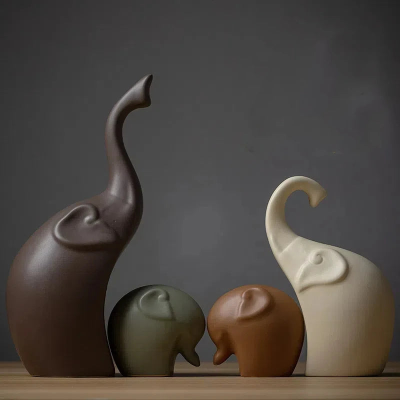 A Family That Stays Together — Nordic Matte Ceramic Elephant Family Figurines