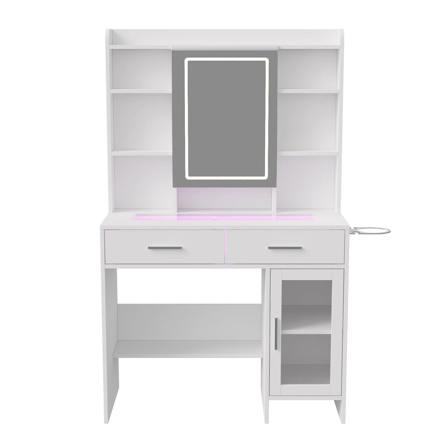 Urban Luxe dressing table, dressing table with light, dressing table with mirror, equipped with socket and hair dryer holder, White