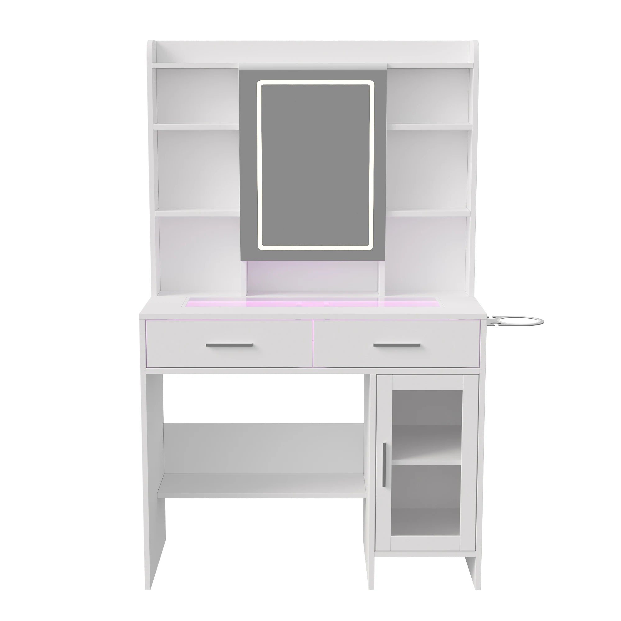 Urban Luxe dressing table, dressing table with light, dressing table with mirror, equipped with socket and hair dryer holder, White