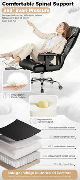 COMHOMA Big and Tall Office Chair 400lbs High Back Leather Executive Chair with Ergonomic Lumbar Support & Pocket Spring Cushion Jonine&