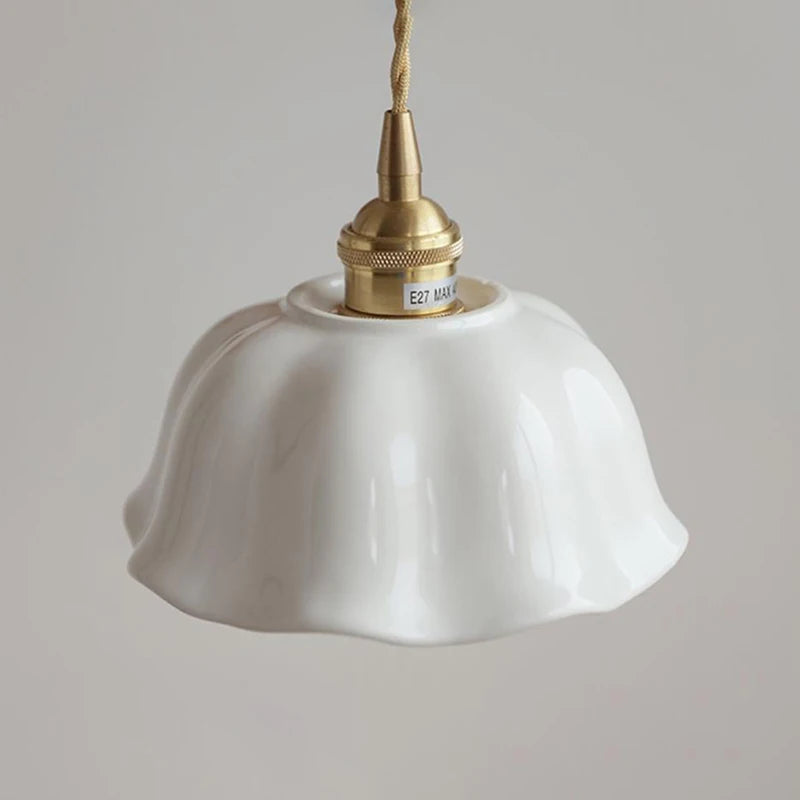 Nordic Copper & Ceramic LED Pendant Light — Modern Hanging Lamp for Kitchen, Bedroom & Cafe