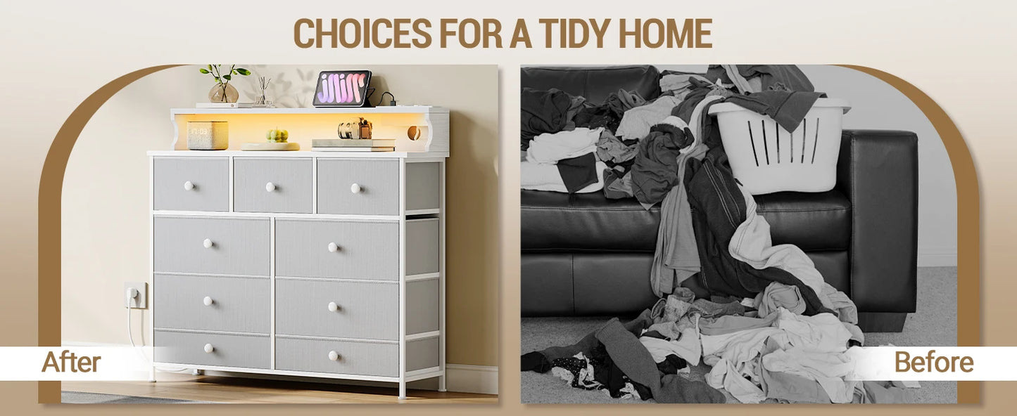 White Chest of Drawers 100 cm,2 USB & 2 AC Ports,Chest of Drawers with 9 Drawers,Versatile Storage Furniture for Living,Bedroom