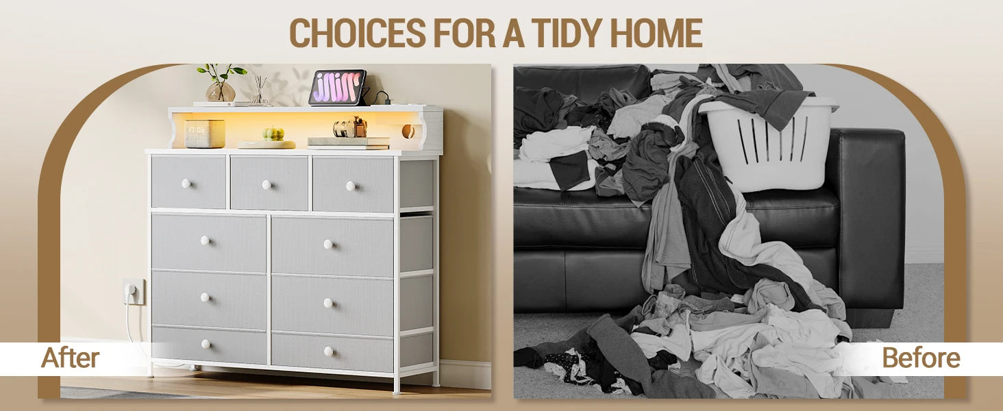 White Chest of Drawers 100 cm,2 USB &amp; 2 AC Ports,Chest of Drawers with 9 Drawers,Versatile Storage Furniture for Living,Bedroom
