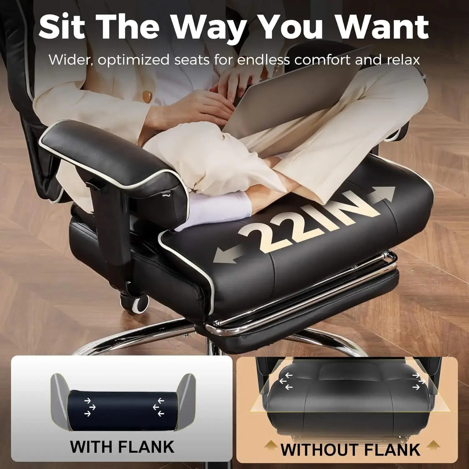 COMHOMA Big and Tall Office Chair 400lbs High Back Leather Executive Chair with Ergonomic Lumbar Support & Pocket Spring Cushion Jonine&