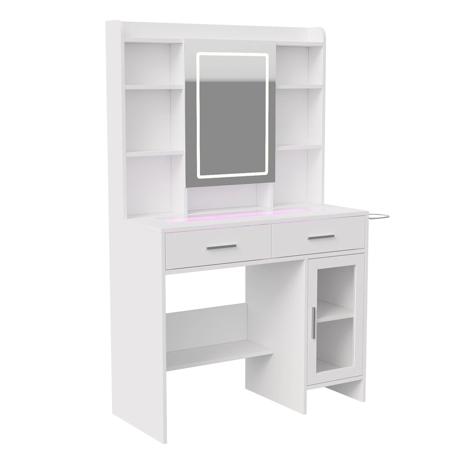 Urban Luxe dressing table, dressing table with light, dressing table with mirror, equipped with socket and hair dryer holder, White