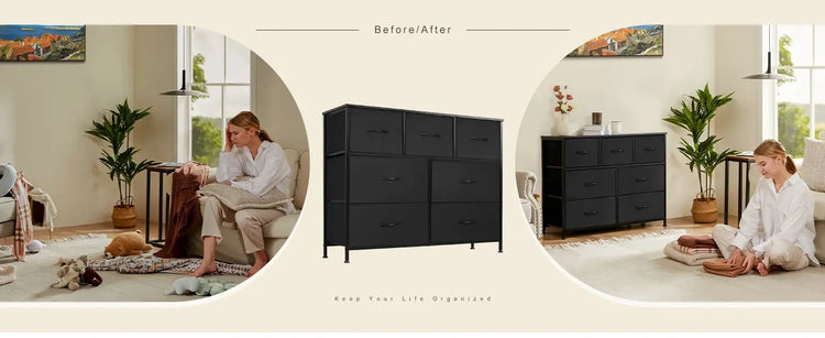 JHK Desser For Bedroom With 7 Fabric Drawers Organizer Storage Closet Chest Clothes For Living Room Display Cabinet Of Furniture Jonine&