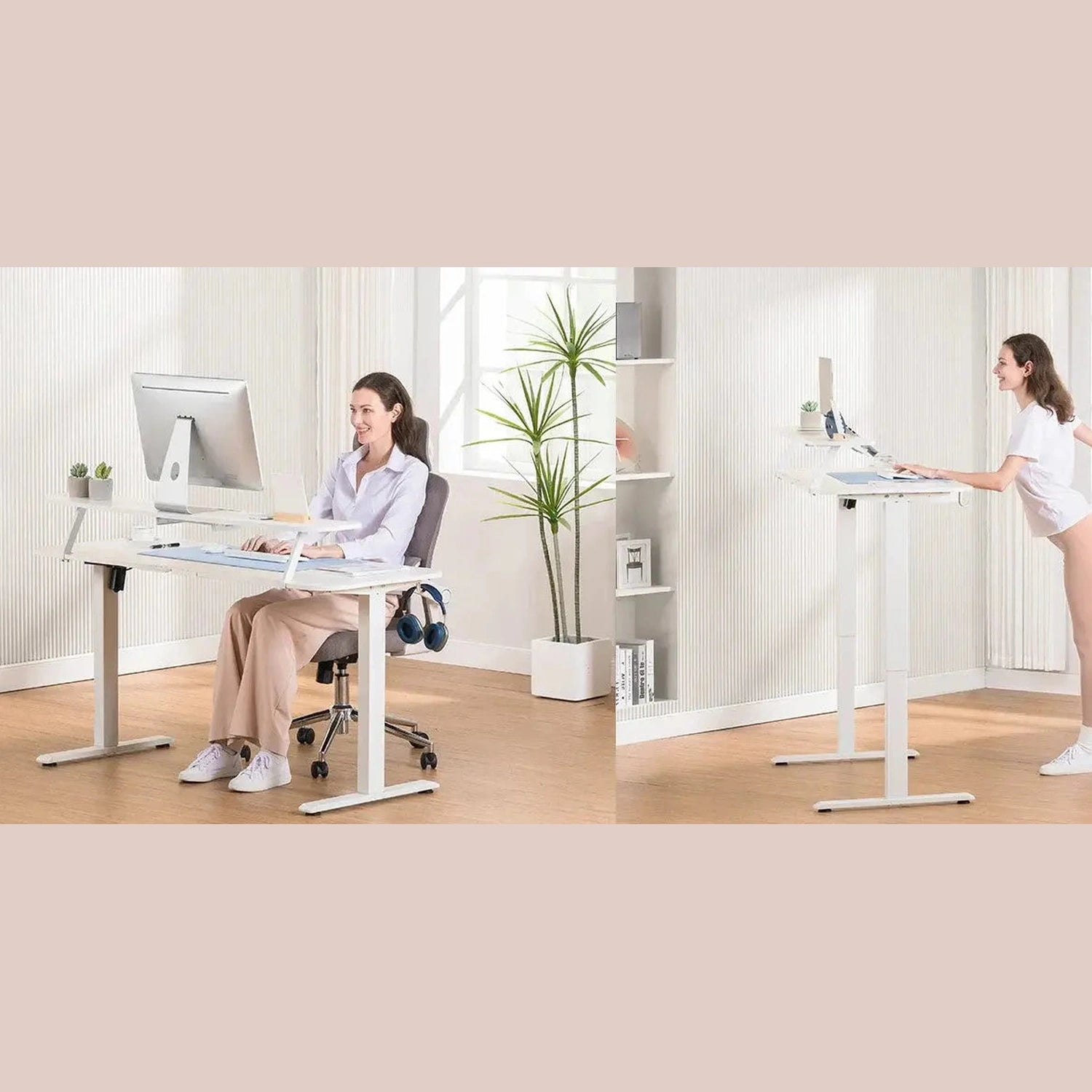 COMHOMA Height Adjustable desk Electric Drawer Monitor stand 3 Height Tablet stand White Jonine&
