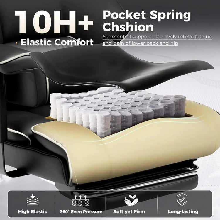 COMHOMA Big and Tall Office Chair 400lbs High Back Leather Executive Chair with Ergonomic Lumbar Support & Pocket Spring Cushion Jonine&