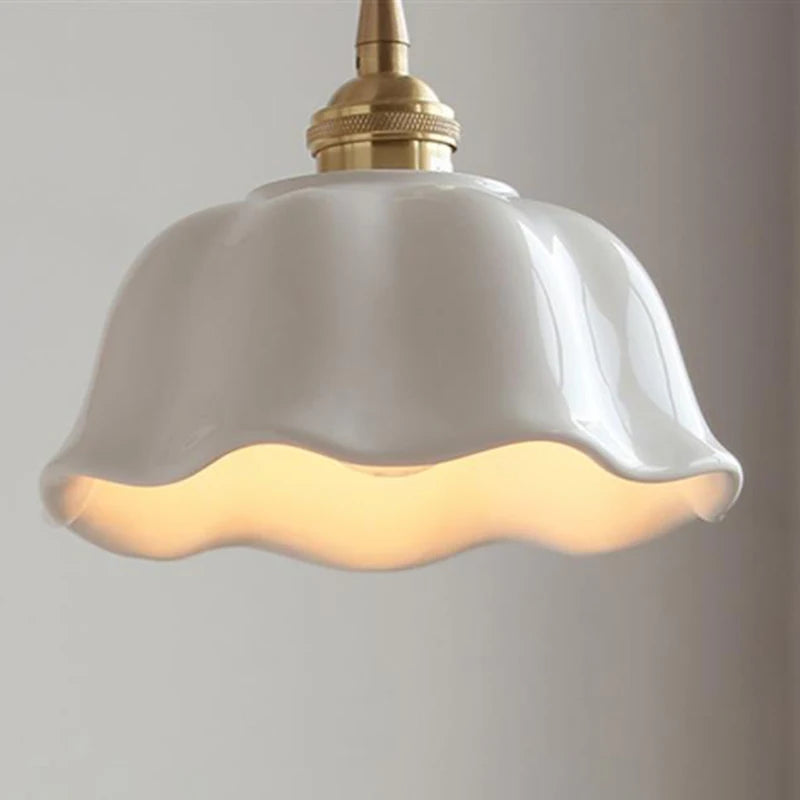 Nordic Copper & Ceramic LED Pendant Light — Modern Hanging Lamp for Kitchen, Bedroom & Cafe